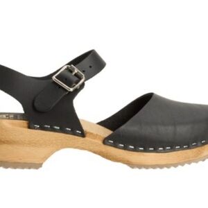 Mia Sofia Sweden black leather sandals clogs ankle strap size 37
